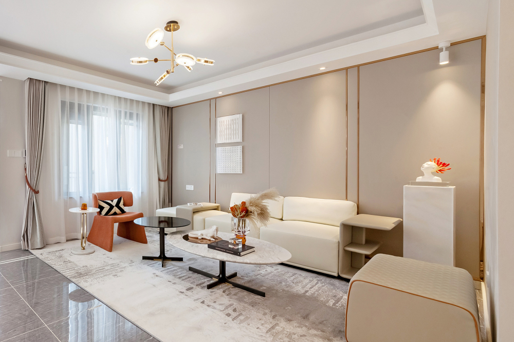 轻奢风格室内家装案例效果图-客厅 轻奢风格室内家装案例效果图-客厅
